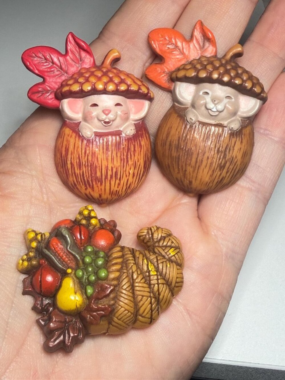 Hallmark Thanksgiving Brooches Set of 3 Vintage 1985